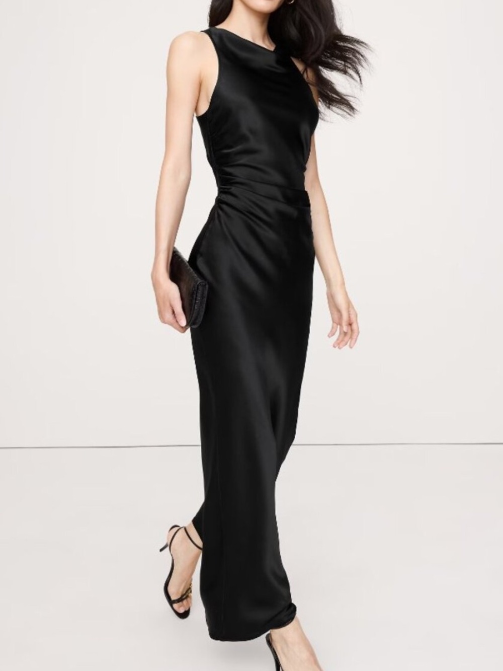 Banana Republic Women 18 Black Silk Cowl-Neck Backless Maxi Dress NWOT